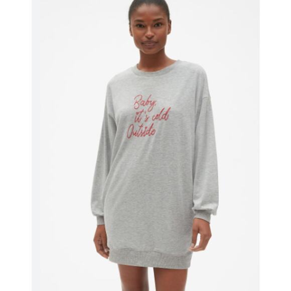 Love by Gap Light Heather Gray Baby It's Cold Outside Sweatshirt Dress Medium - Picture 1 of 6